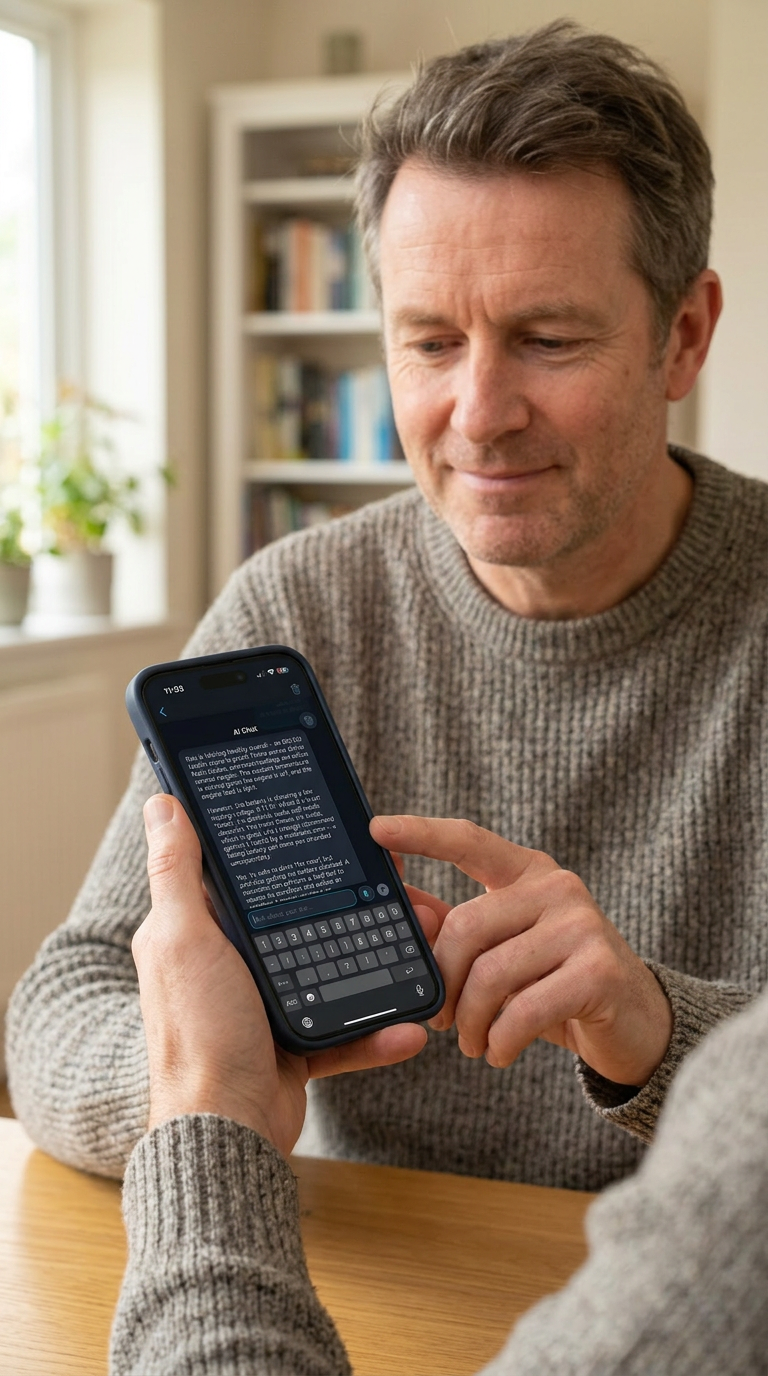 Man using CarX app at home